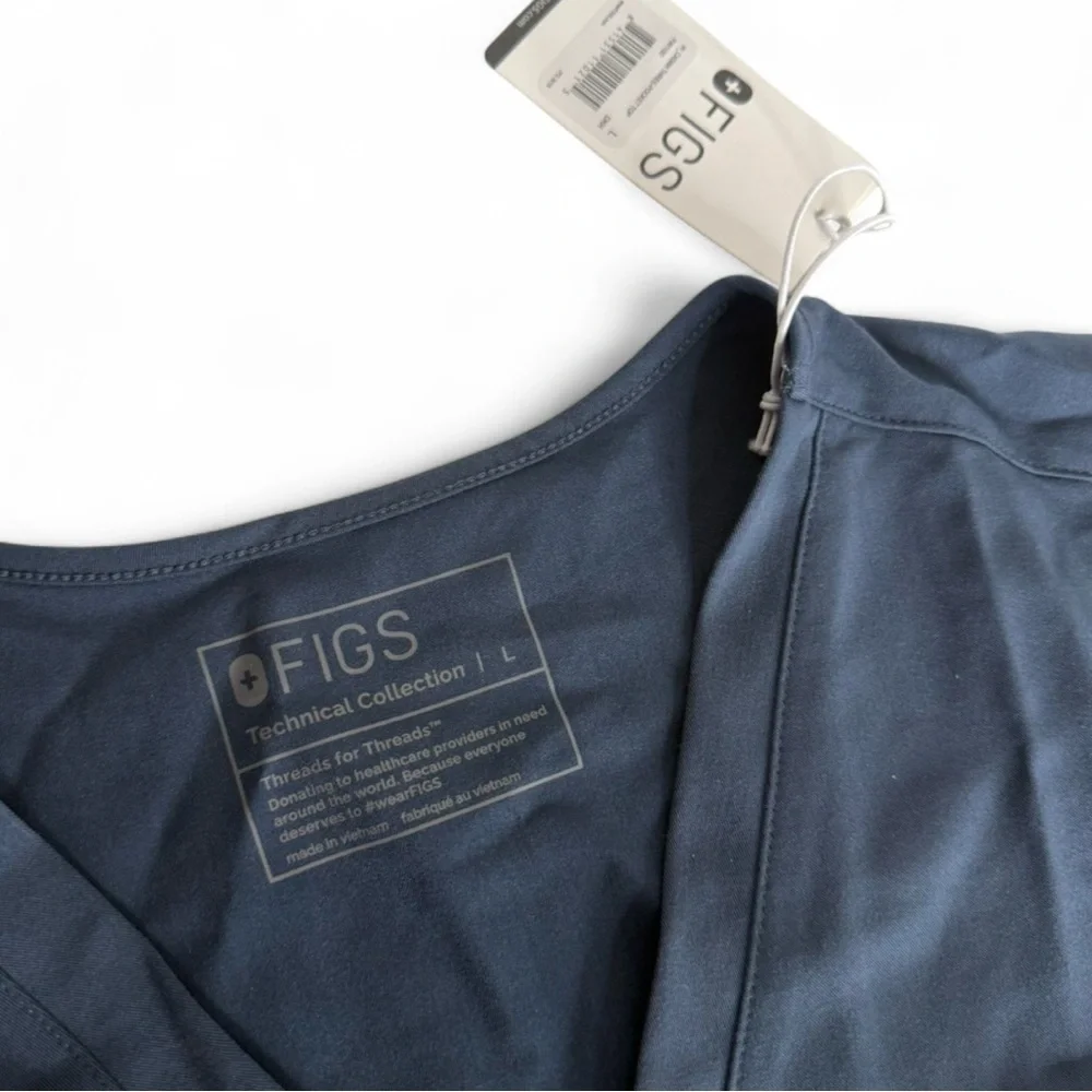 Figs Women's Navy V-Neck Scrub Top with Three Pockets - Picture 2 of 3